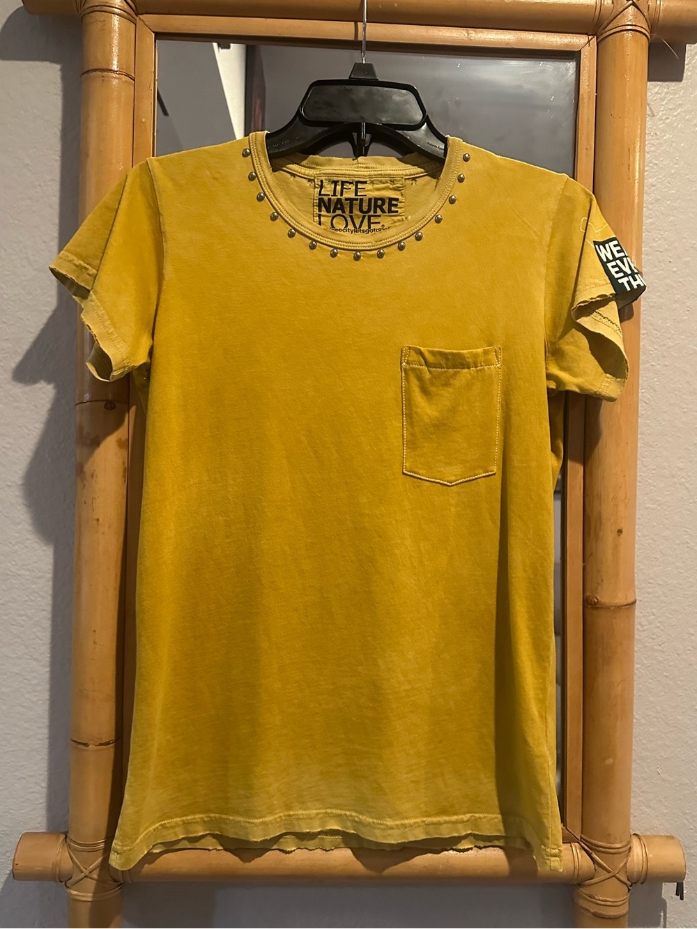 FREECITY Life Nature Love Mustard Studded Pocket Tee | Size S / EUC